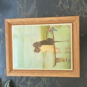 New in Plastic Piglhein Pals Girl and Lab Dog Tile Framed in Wood w Stand